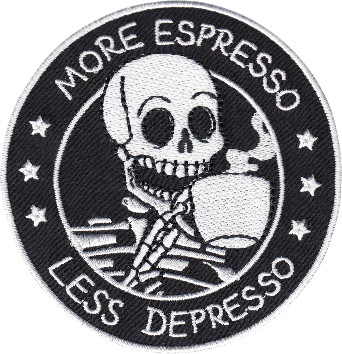 Patch - "More Espresso Less Depresso" Skeleton Coffee Funny