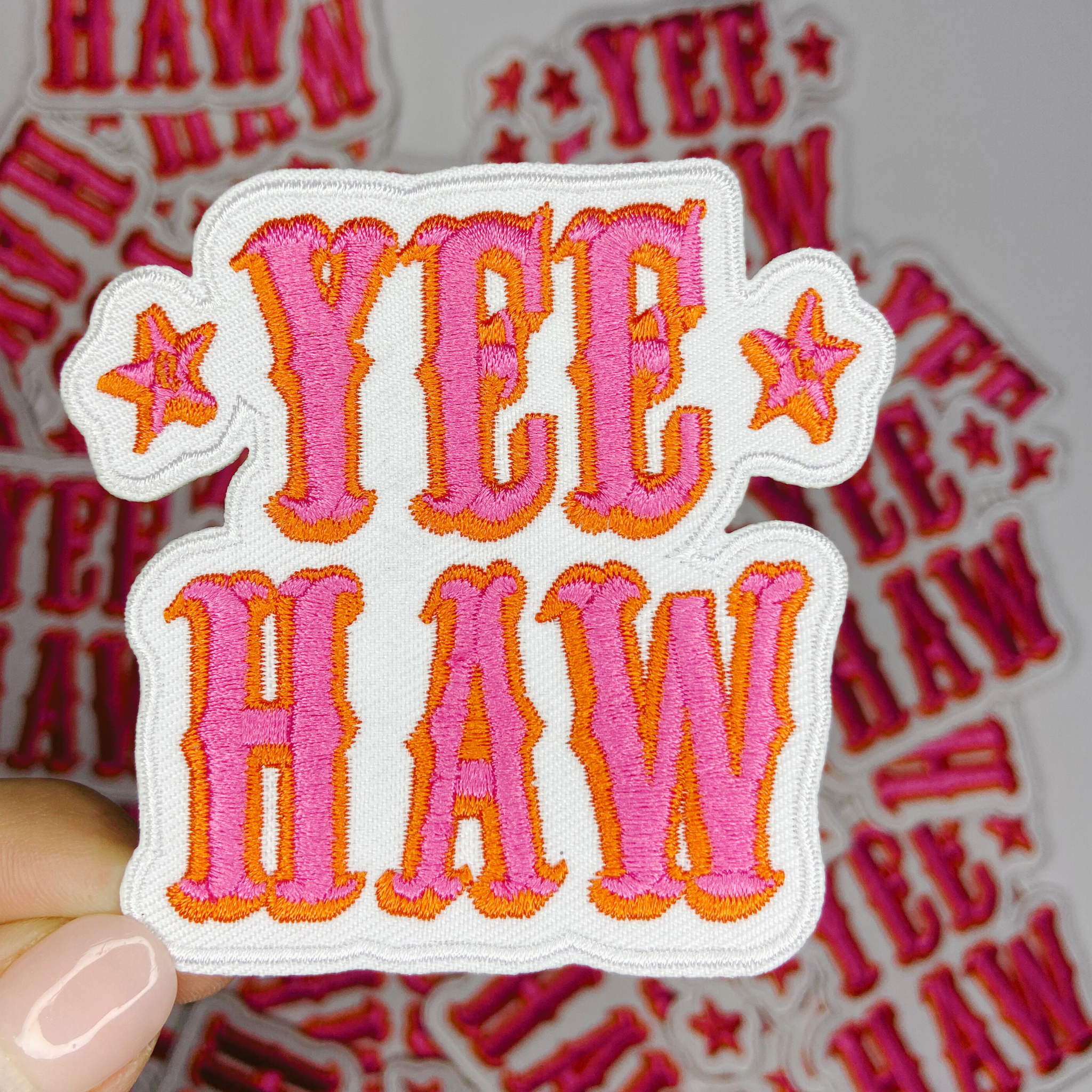 3" Yee Haw in PINK  -  Embroidered Hat Patch