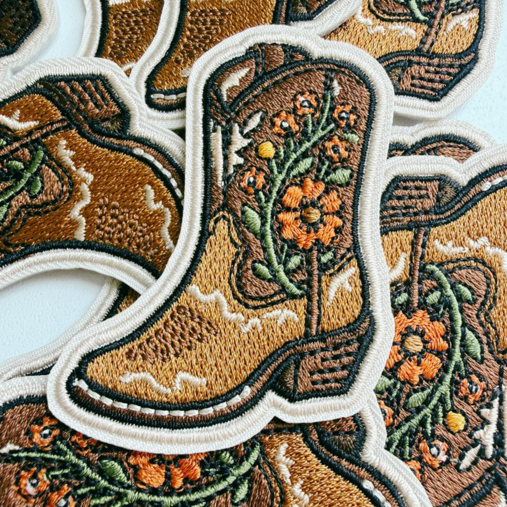 2.5" Floral Cowboy Boots -  Embroidered Hat Patch