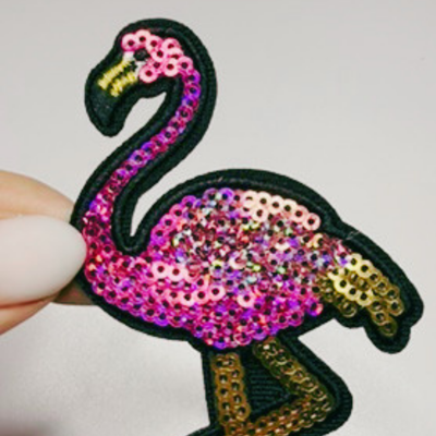 4" Flamingo - Sequin Embroidered Hat Patch