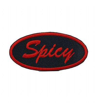 Spicy in Oval, Black and Red, Embroidered, Iron on Patch