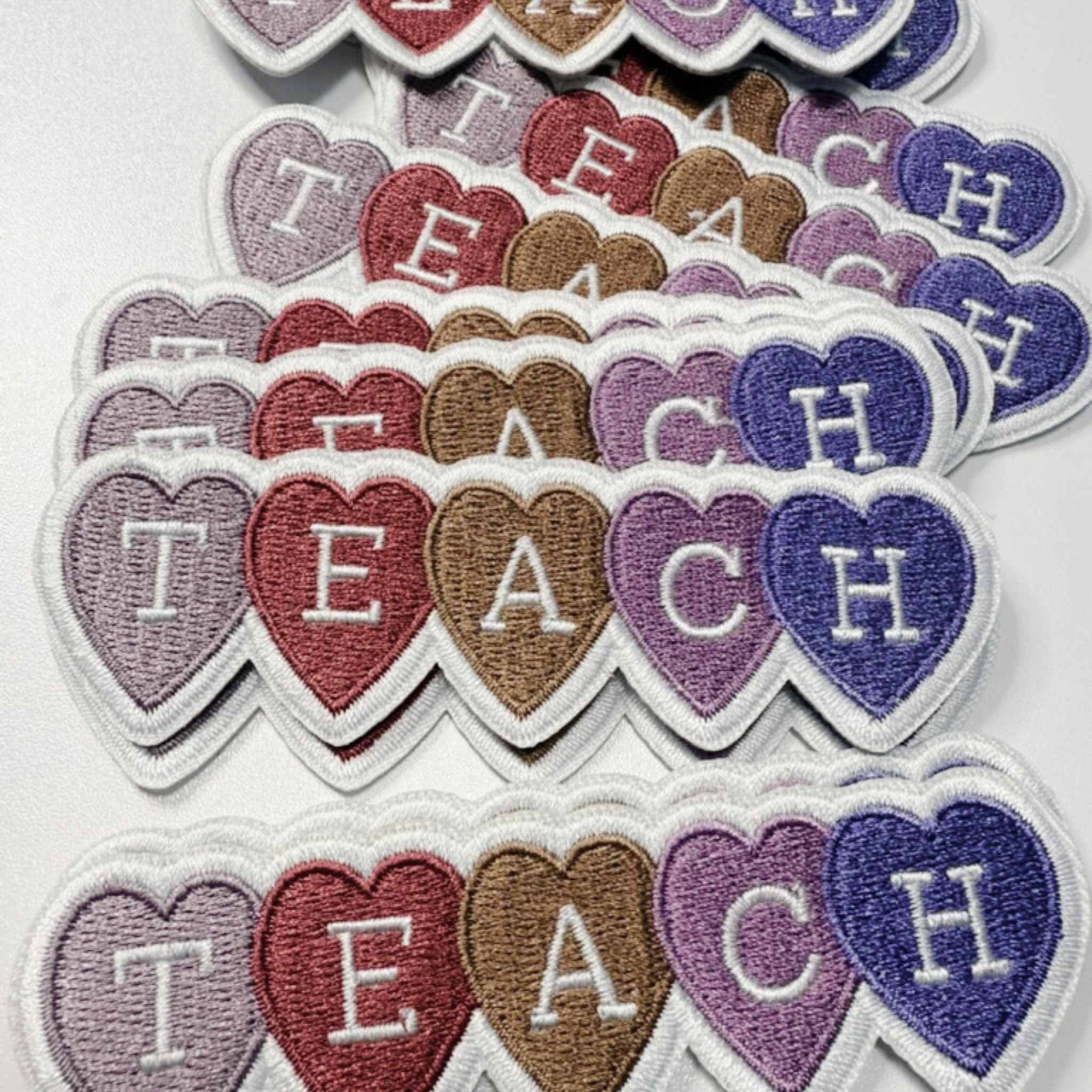 4" TEACH w Hearts  -  Embroidered Hat Patch