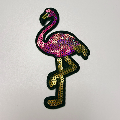 4" Flamingo - Sequin Embroidered Hat Patch