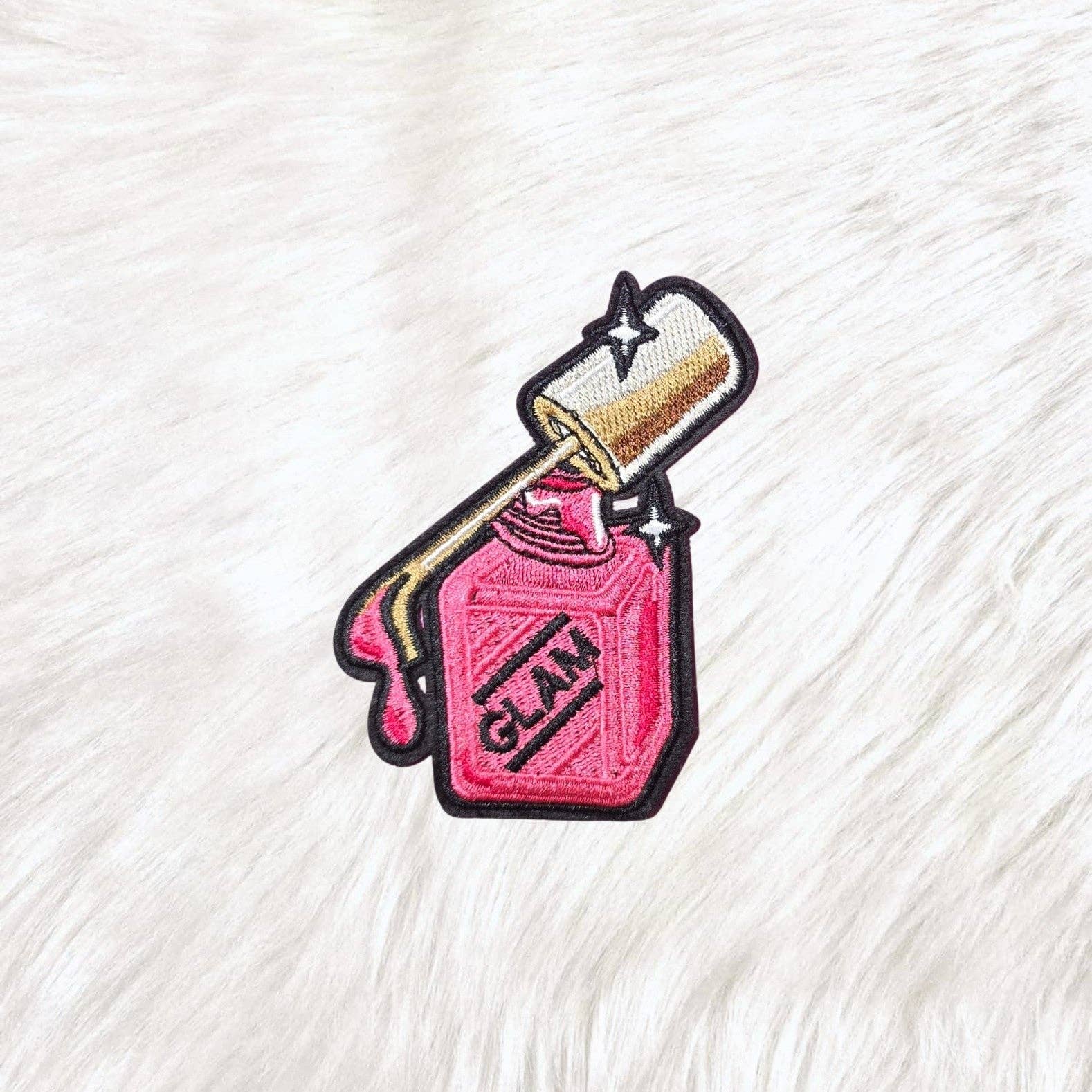 Nail Polish Pink Glam Embroidery Iron On Patch