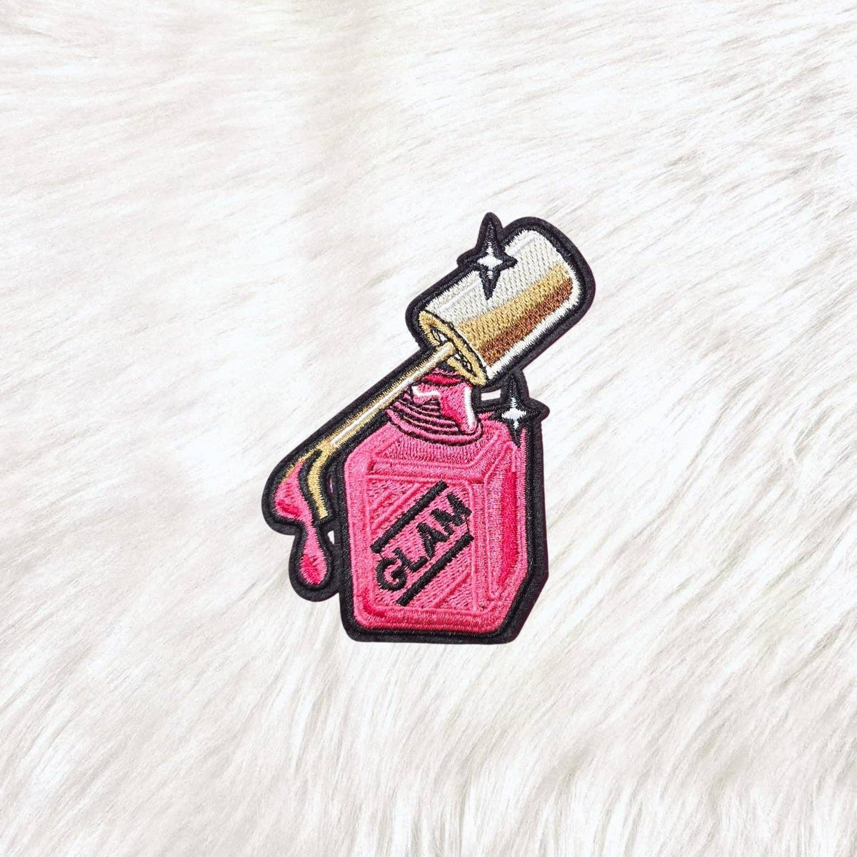Nail Polish Pink Glam Embroidery Iron On Patch
