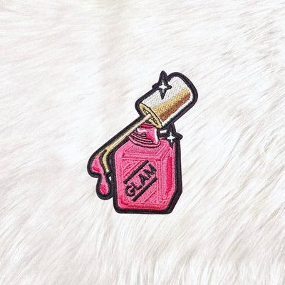 Nail Polish Pink Glam Embroidery Iron On Patch