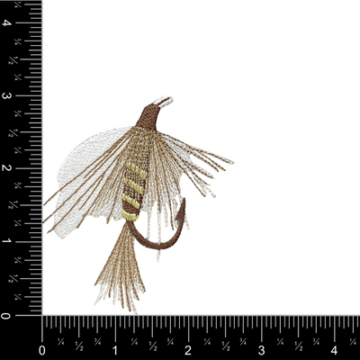 3" Fishing Fly - White/Brown - Lure/Bait - Angling - Iron on Applique - Embroidered Patch - 697365-A