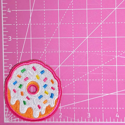 Donut White Sprinkle Drip Embroidery Iron On Patch
