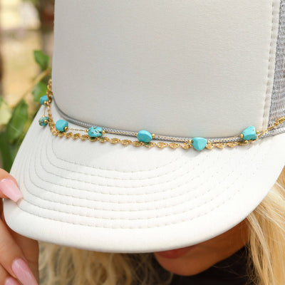 Trucker Hat Chain: Crimped Oval & Turquoise Stone Layered