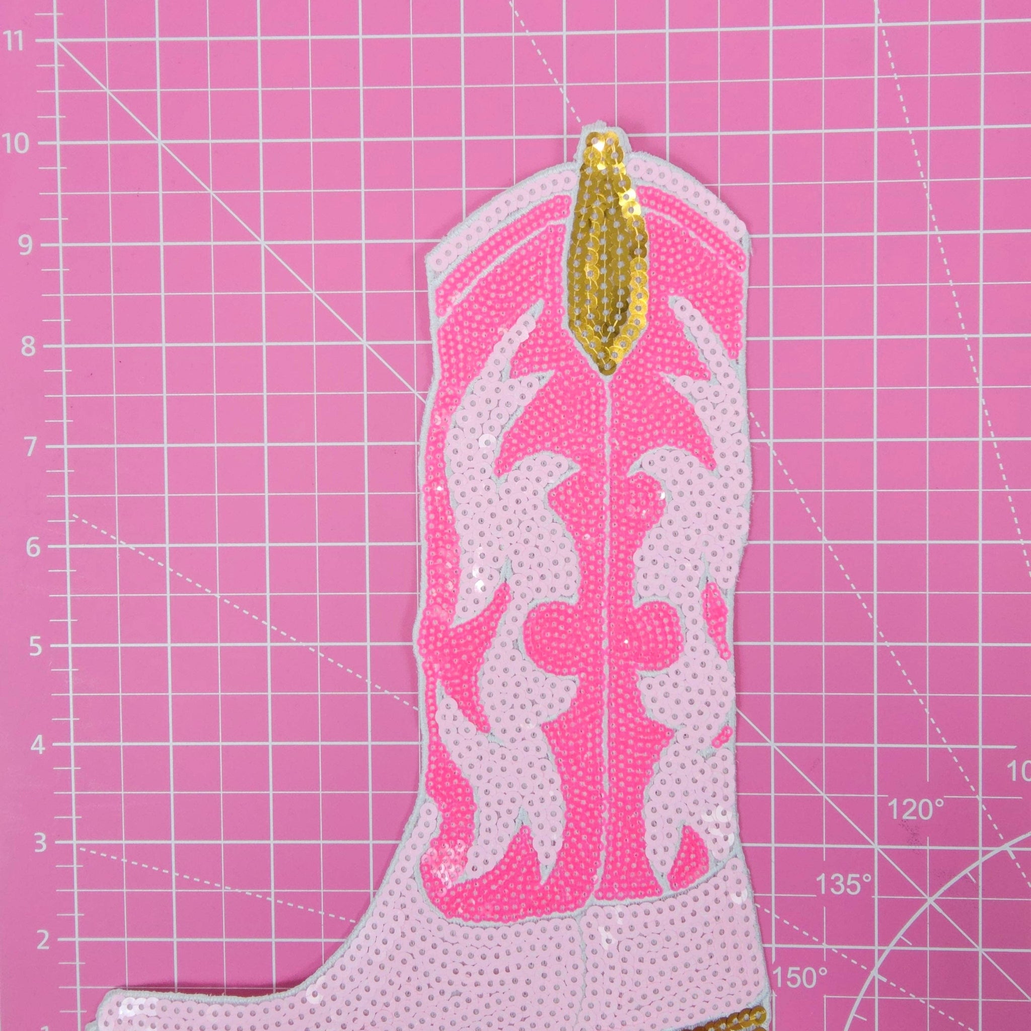 Pink Sequin Cowgirl Boots Iron-on Patch