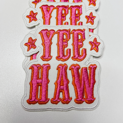 3" Yee Haw in PINK  -  Embroidered Hat Patch