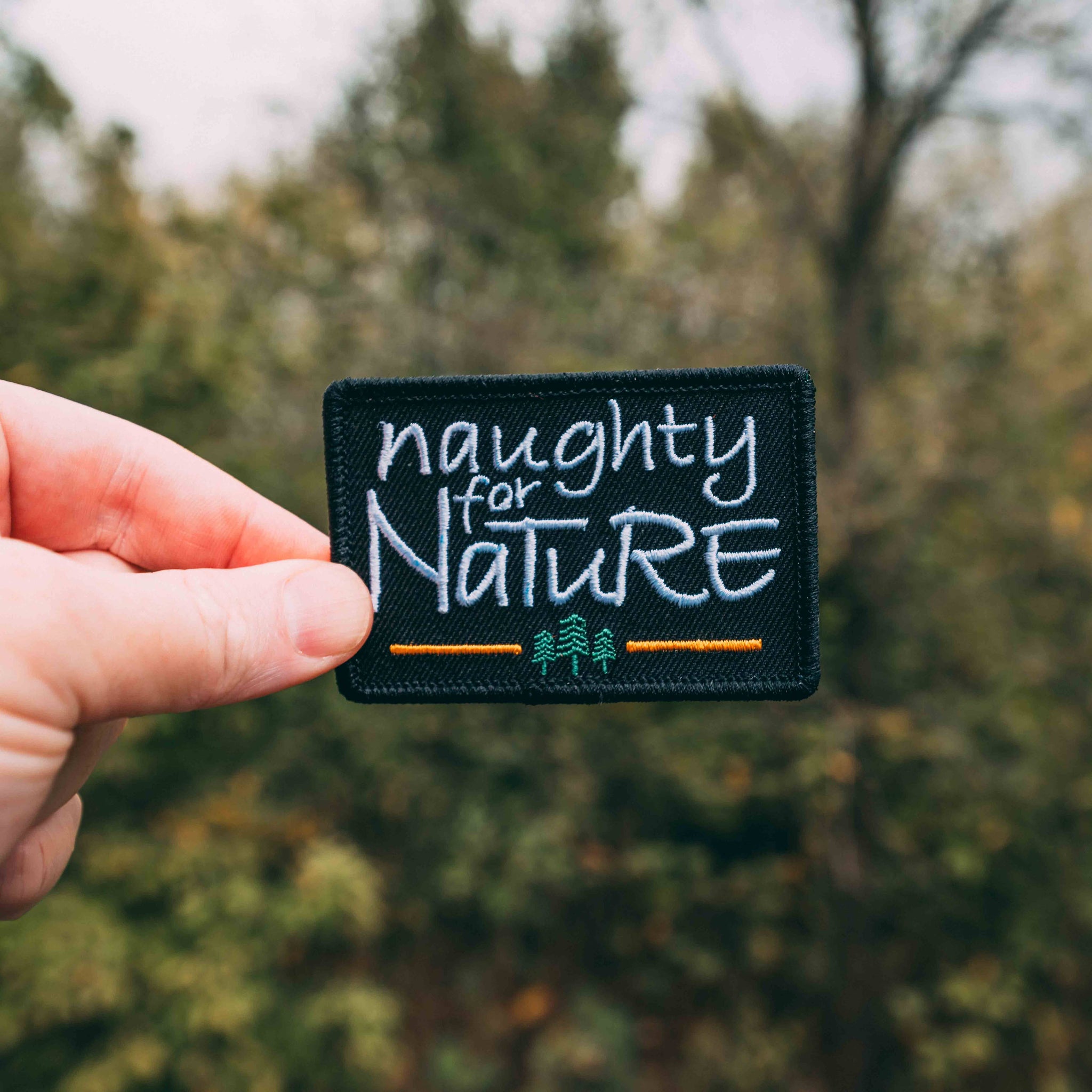 Naughty For Nature Embroidered Iron On Heat Seal Backing