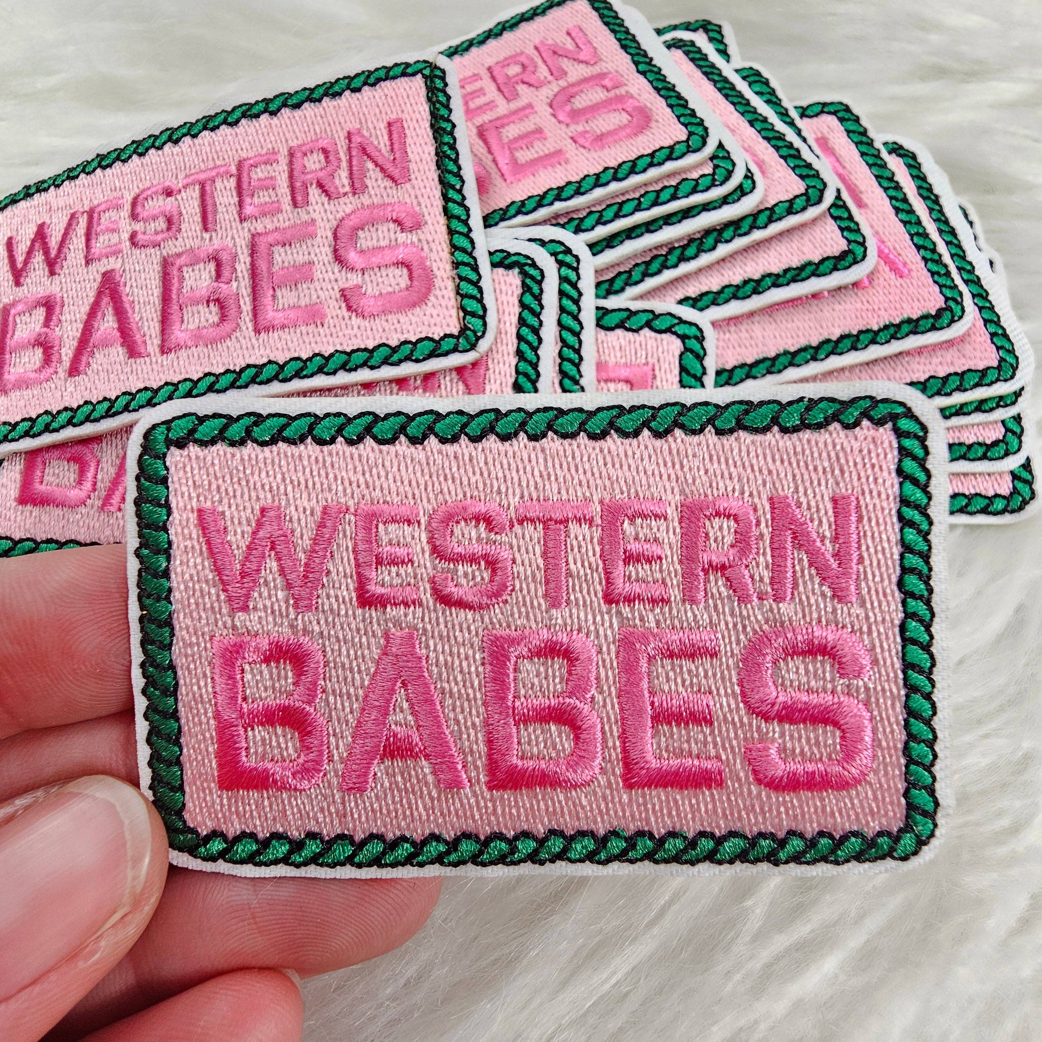 'Western Babes' Rope Pink and Green Embroidery Iron On Patch
