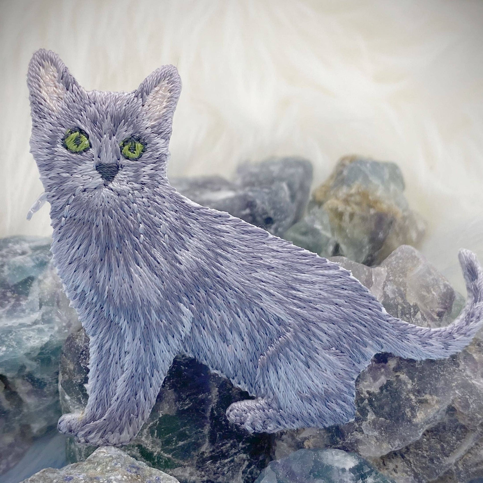 Gray Cat, Realistic, Full Body, Pets, Kitten, Embroidered, Iron on Patch