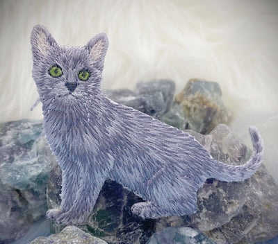 Gray Cat, Realistic, Full Body, Pets, Kitten, Embroidered, Iron on Patch