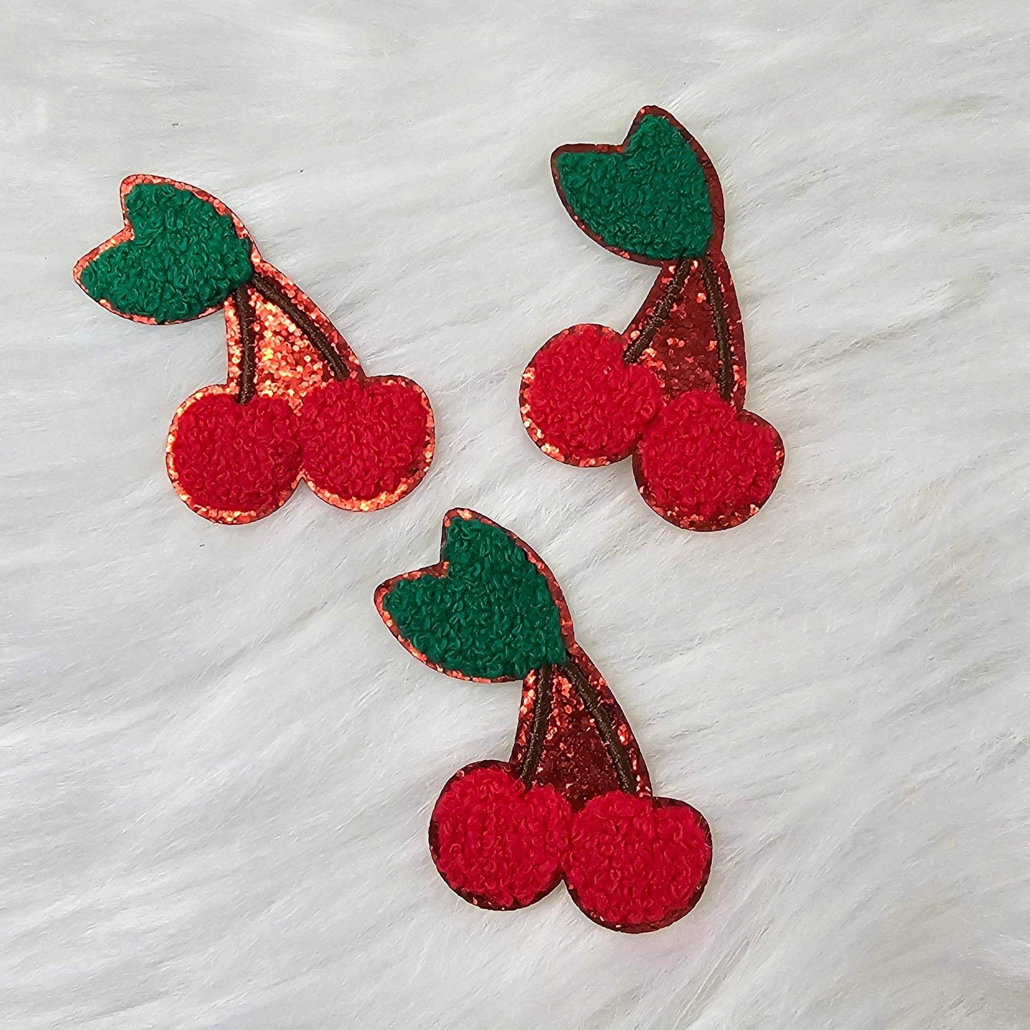 Cherry Chenille with Red Glitter Iron On Patch