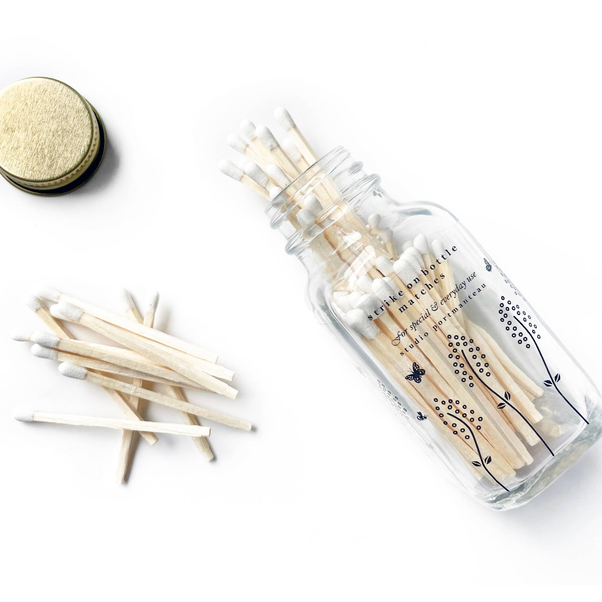 Wildflower 2" White Match Jar | Pretty Glass Match Holder
