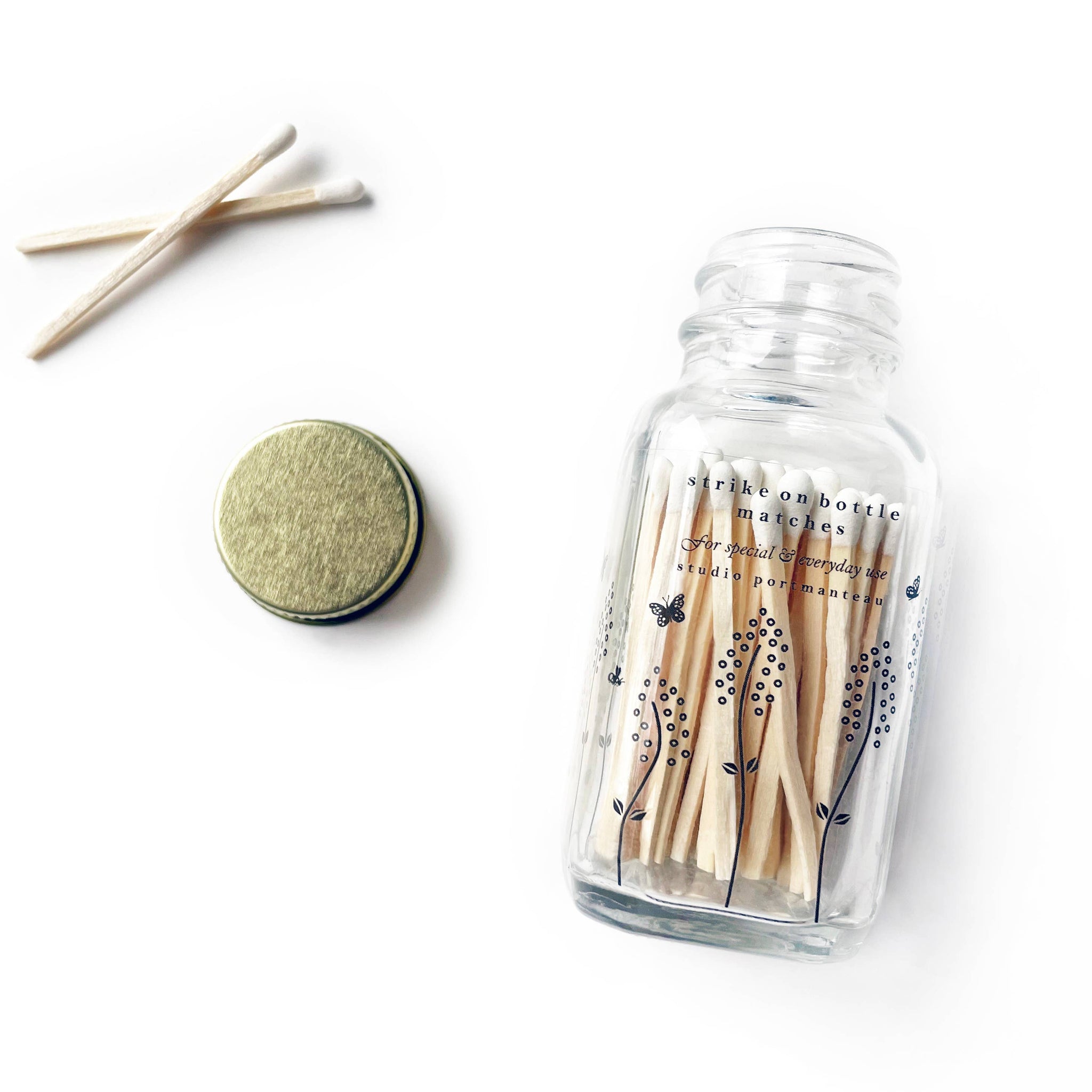 Wildflower 2" White Match Jar | Pretty Glass Match Holder