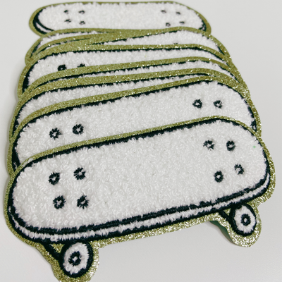 4inch Skateboard chenille hat patch - in white