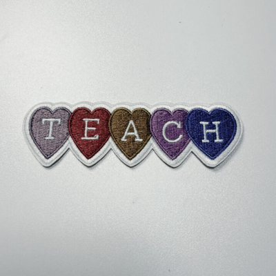 4" TEACH w Hearts  -  Embroidered Hat Patch