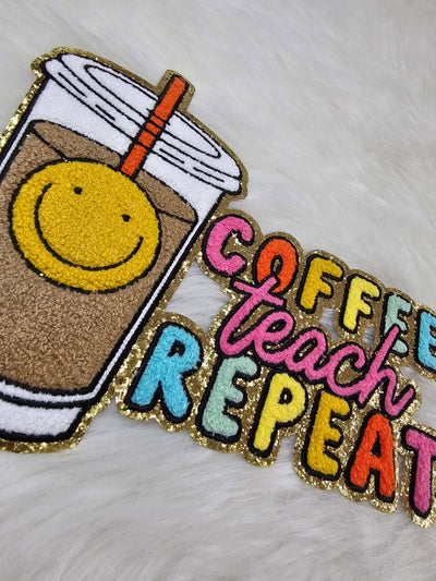 Large Coffee Teach Repeat Chenille Iron-on Patch