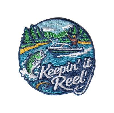 Keepin it Reel, Fishing, Embroidered Iron on Patch