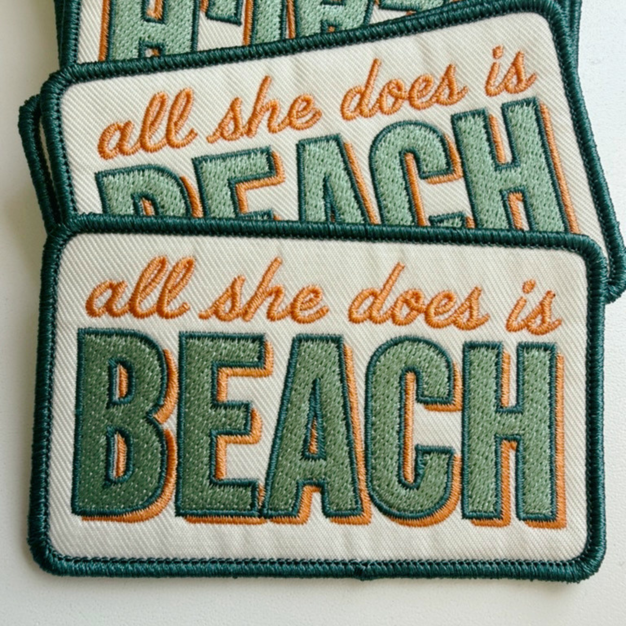 3.5" All She Does is BEACH -  Embroidered Hat Patch