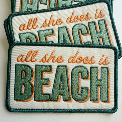 3.5" All She Does is BEACH -  Embroidered Hat Patch