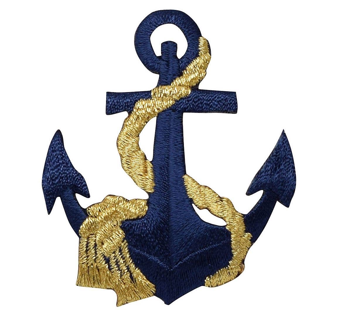 Anchor - Navy Blue/Gold Rope Coastal Iron on Patch