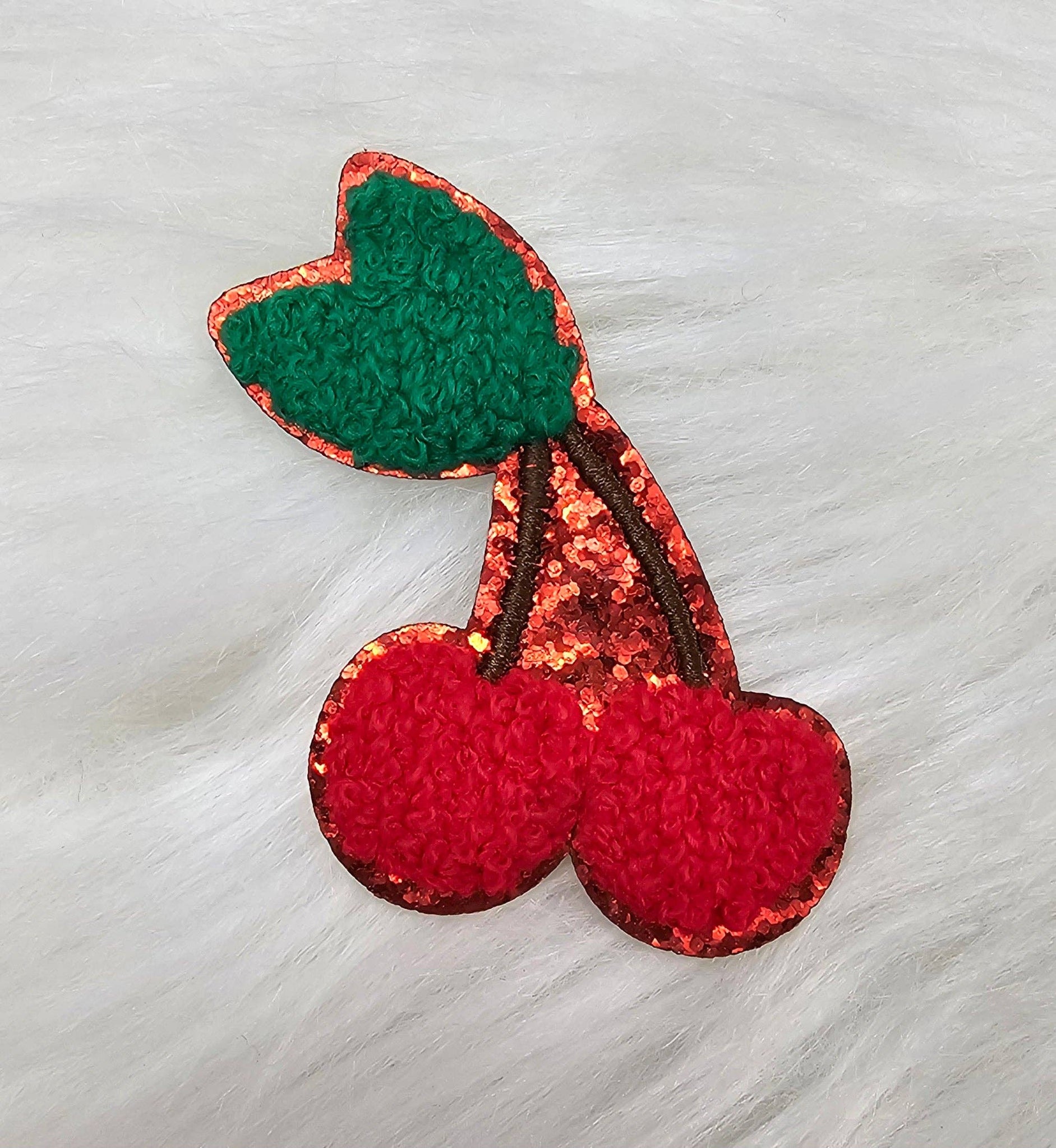 Cherry Chenille with Red Glitter Iron On Patch