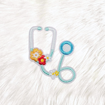 Stethoscope Floral Medical Embroidery Iron On Patch