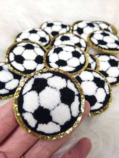 Small Soccer Chenille Glitter Gold Iron On Patch