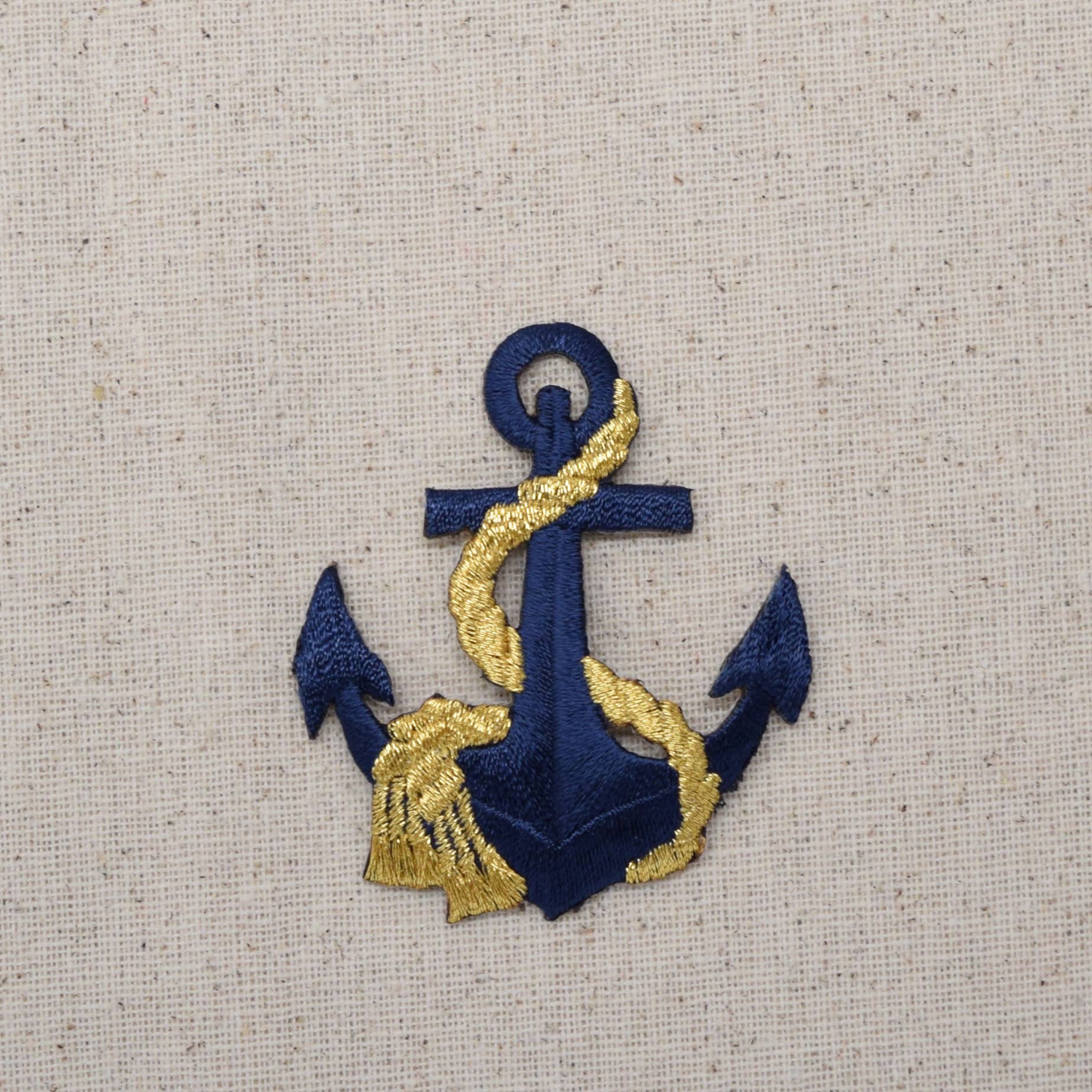 Anchor - Navy Blue/Gold Rope Coastal Iron on Patch