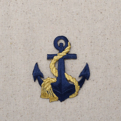 Anchor - Navy Blue/Gold Rope Coastal Iron on Patch