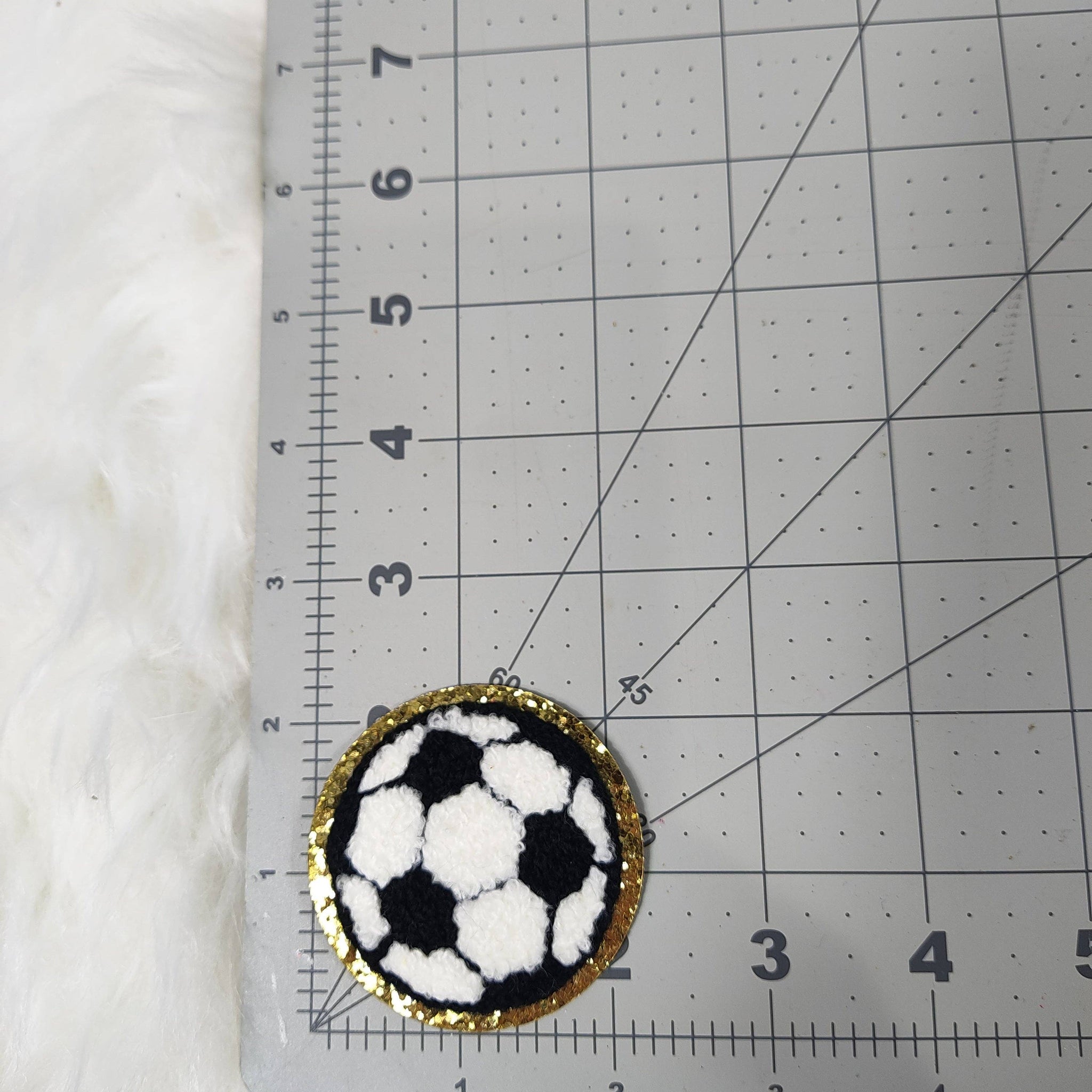Small Soccer Chenille Glitter Gold Iron On Patch