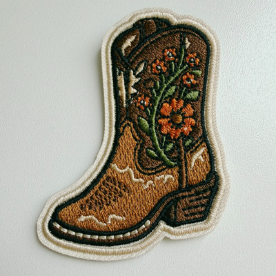 2.5" Floral Cowboy Boots -  Embroidered Hat Patch