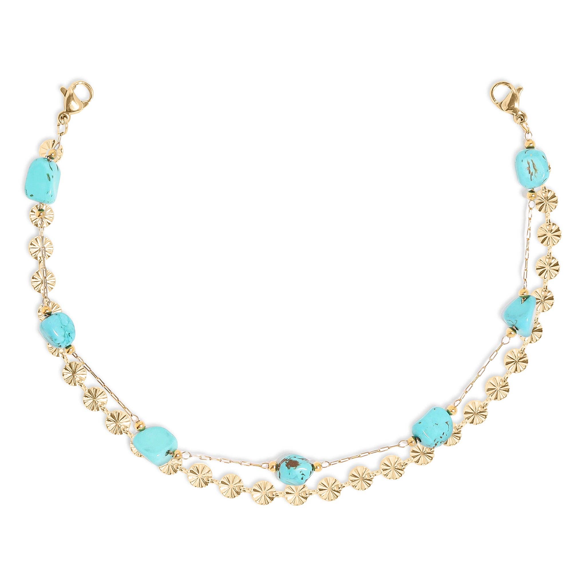 Trucker Hat Chain: Crimped Oval & Turquoise Stone Layered