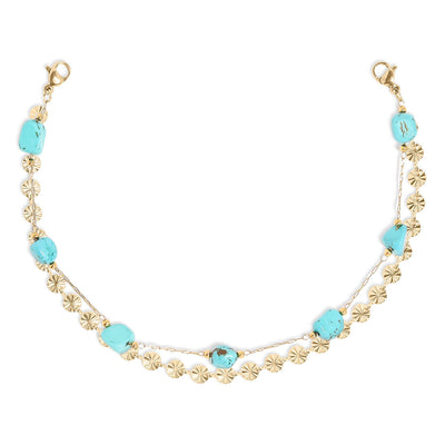 Trucker Hat Chain: Crimped Oval & Turquoise Stone Layered