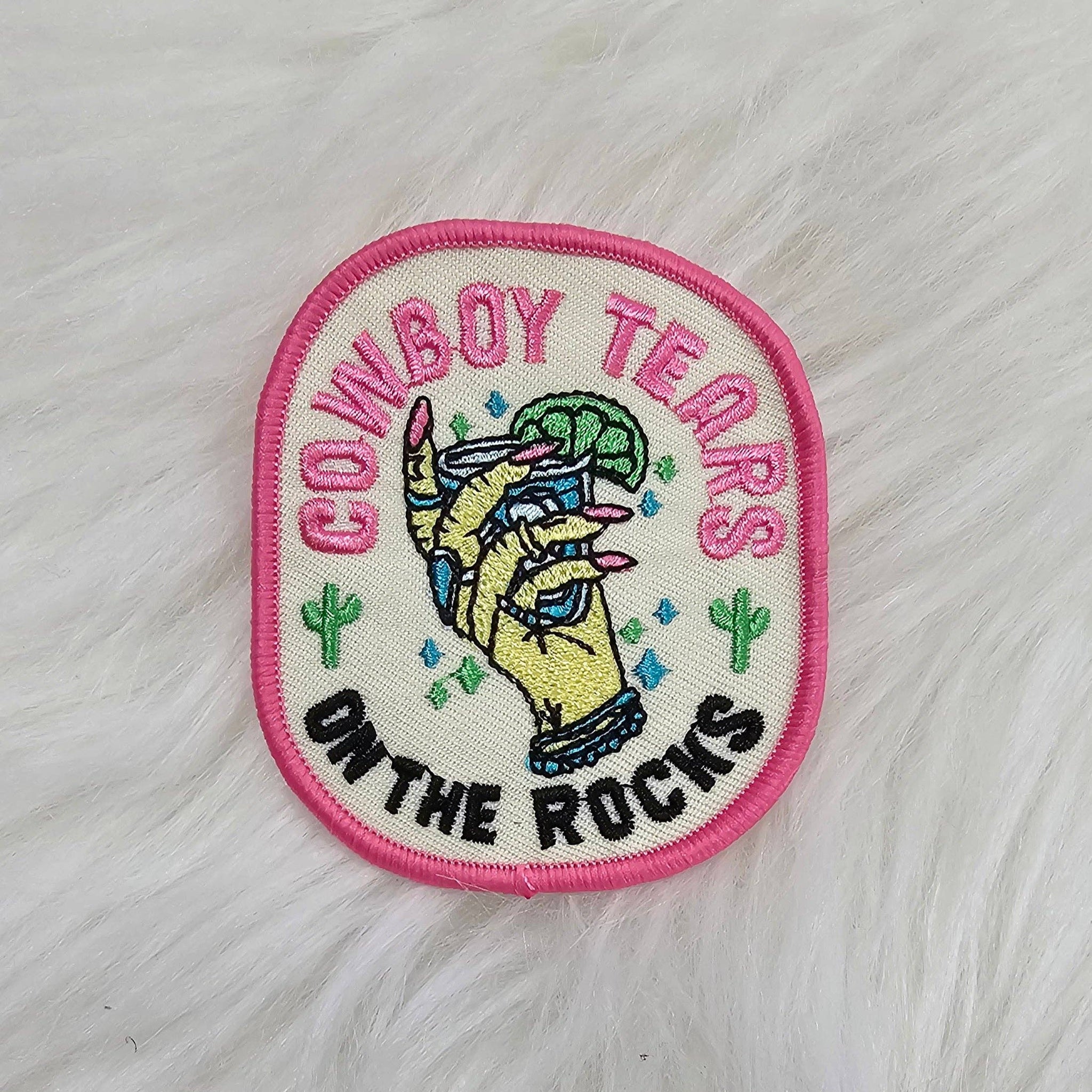 Cowboy Tears on the Rocks Woven Embroidery Iron On Patch