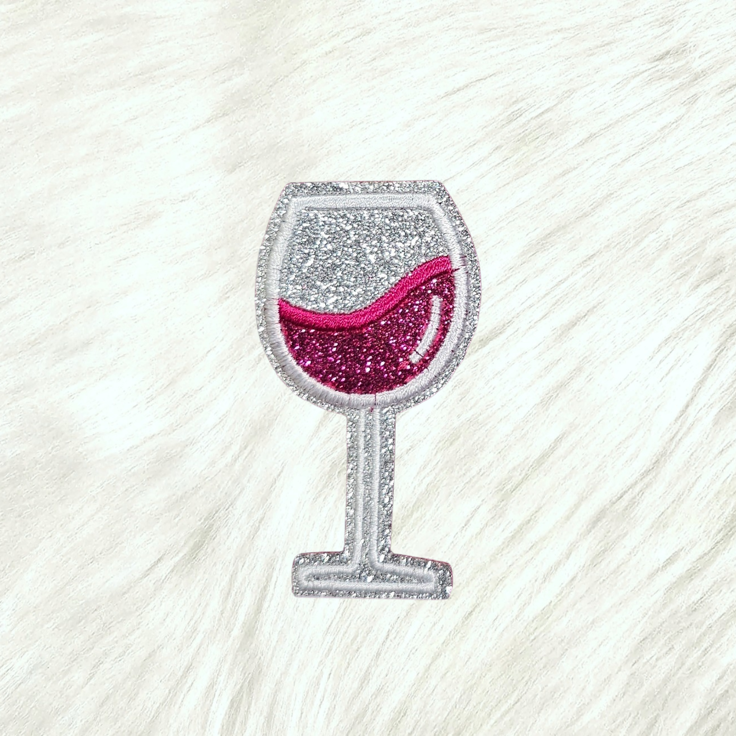 Wine Glass on Silver Glitter Iron On Patch