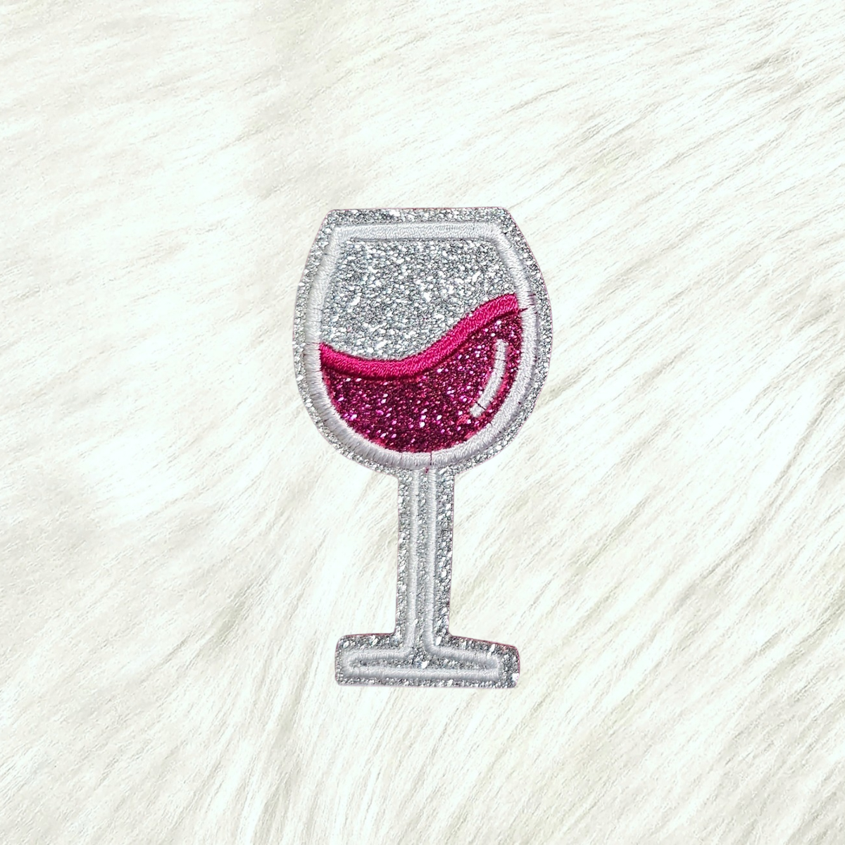 Wine Glass on Silver Glitter Iron On Patch