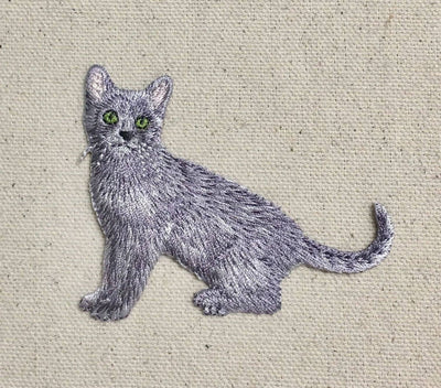 Gray Cat, Realistic, Full Body, Pets, Kitten, Embroidered, Iron on Patch