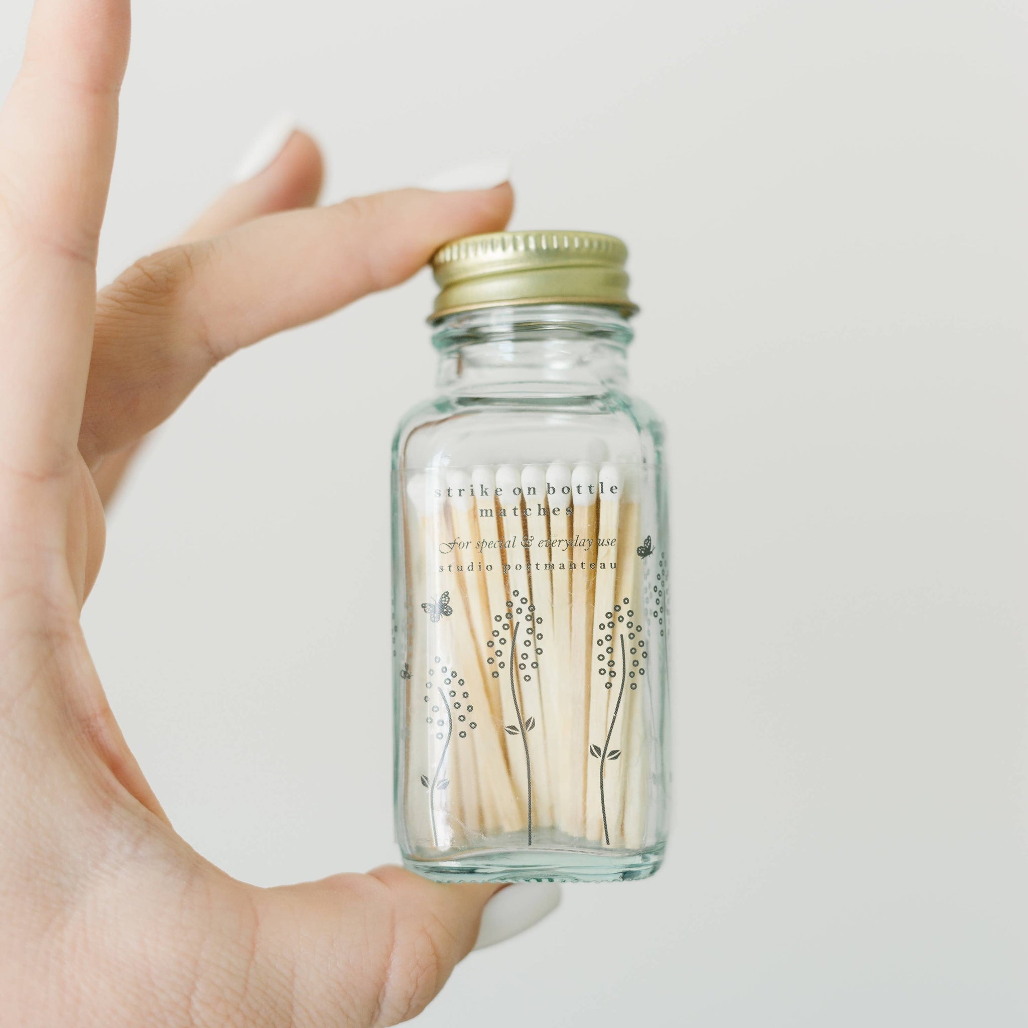 Wildflower 2" White Match Jar | Pretty Glass Match Holder