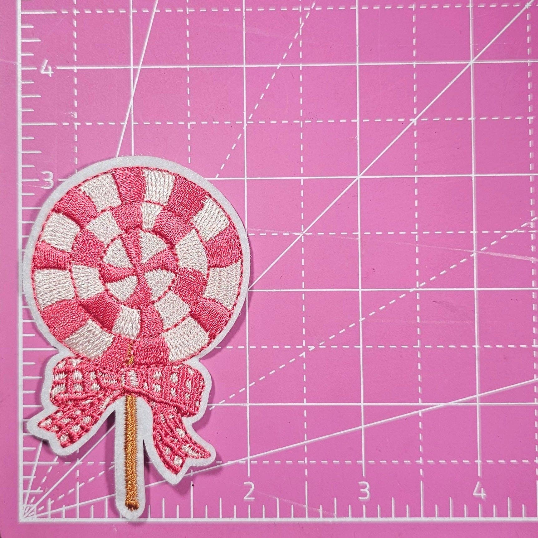 Pink Lollipop Bow Embroidery Iron On Patch