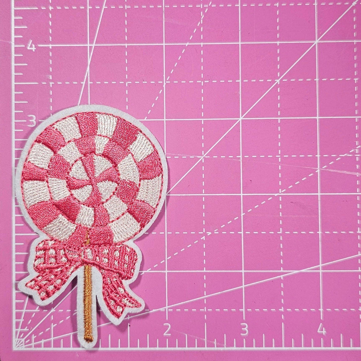 Pink Lollipop Bow Embroidery Iron On Patch