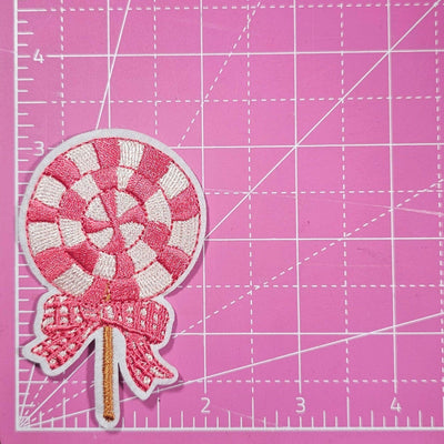 Pink Lollipop Bow Embroidery Iron On Patch