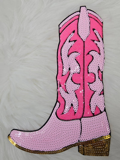 Pink Sequin Cowgirl Boots Iron-on Patch