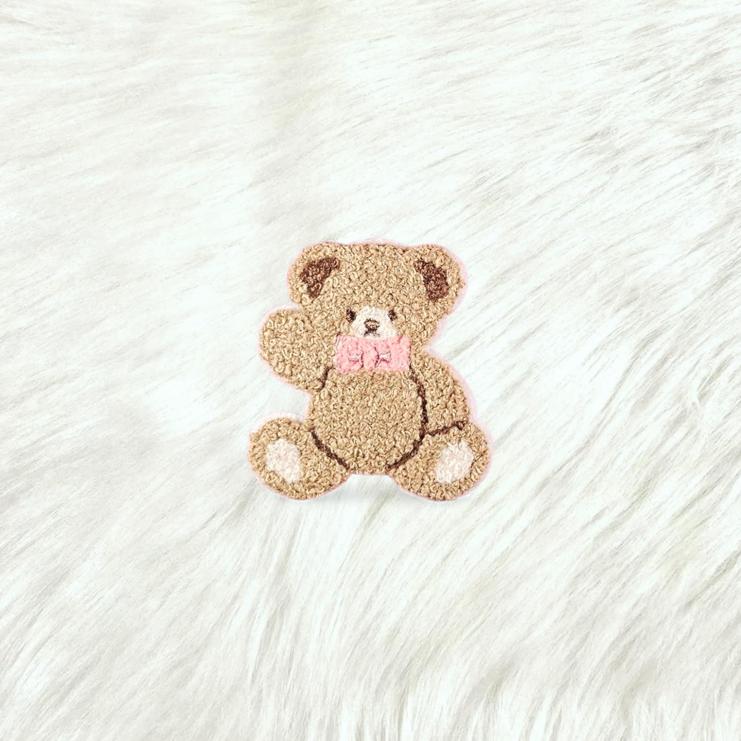 Teddy Bear Pink Bow Small Chenille Iron On Patch