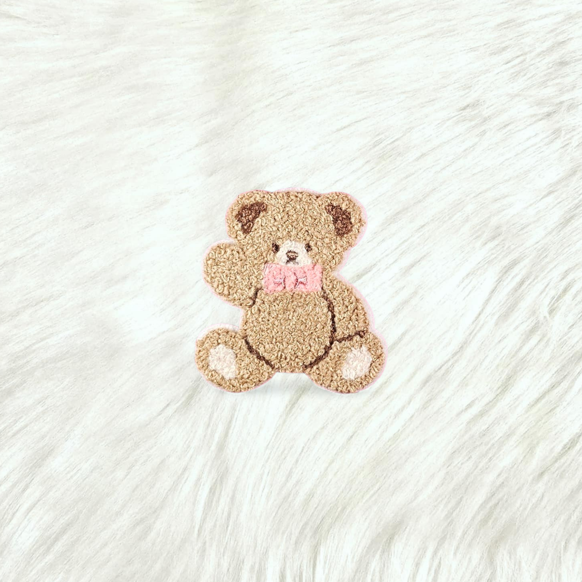 Teddy Bear Pink Bow Small Chenille Iron On Patch