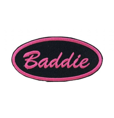 Baddie in Oval Black and Hot Pink, Embroidered, Iron on Patc